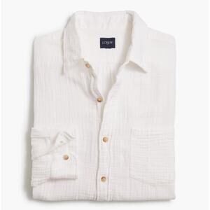 J.Crew Gauze Button-Up Shirt Mens XL White Lightweight Long Sleeve Classic Fit